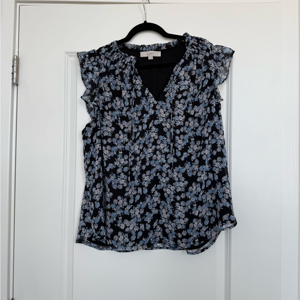 Loft Floral Ruffle Sleeve Top - Size XL